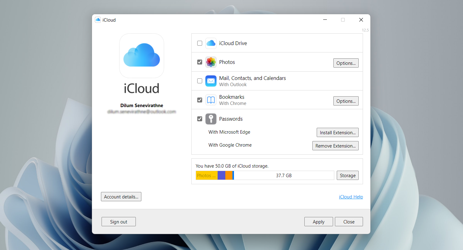 iCloud for Windows app.