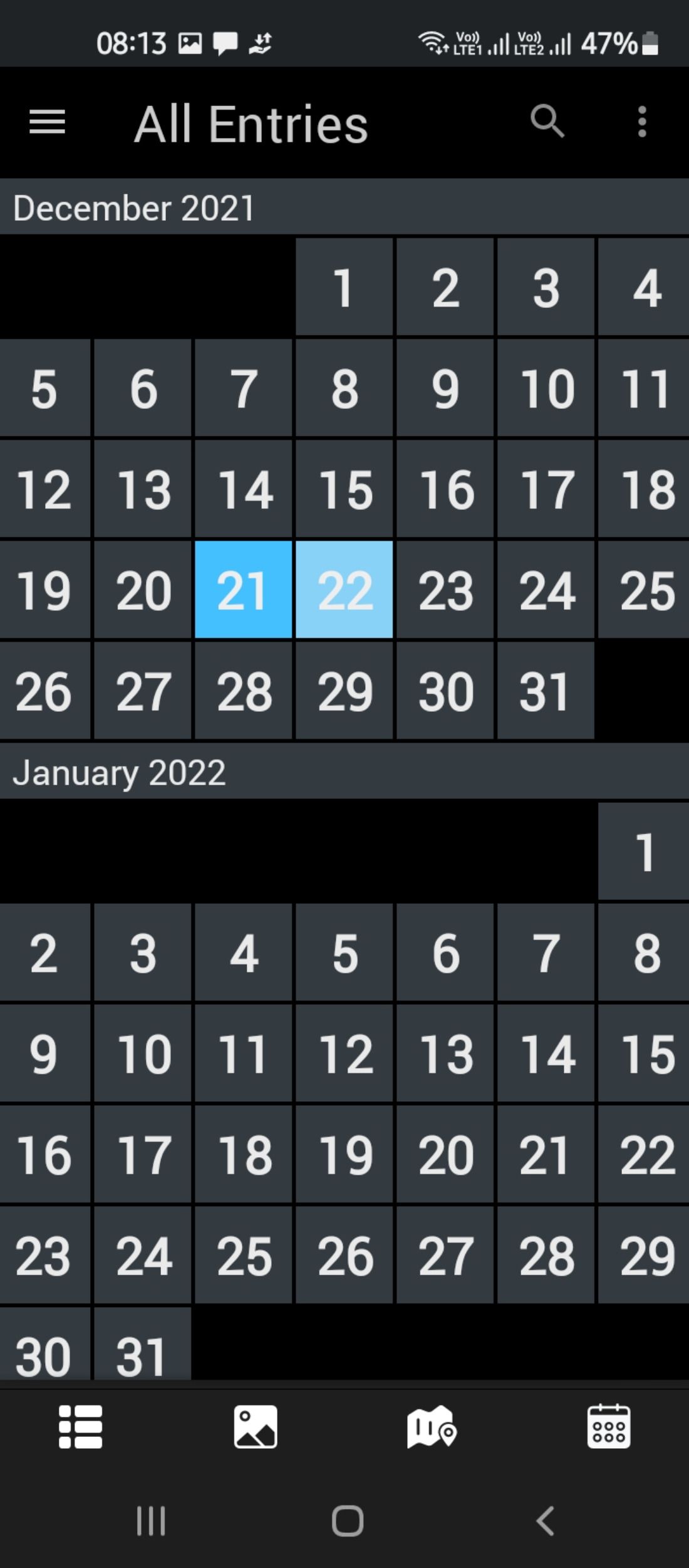 Built-in calendar Dayone journaling app