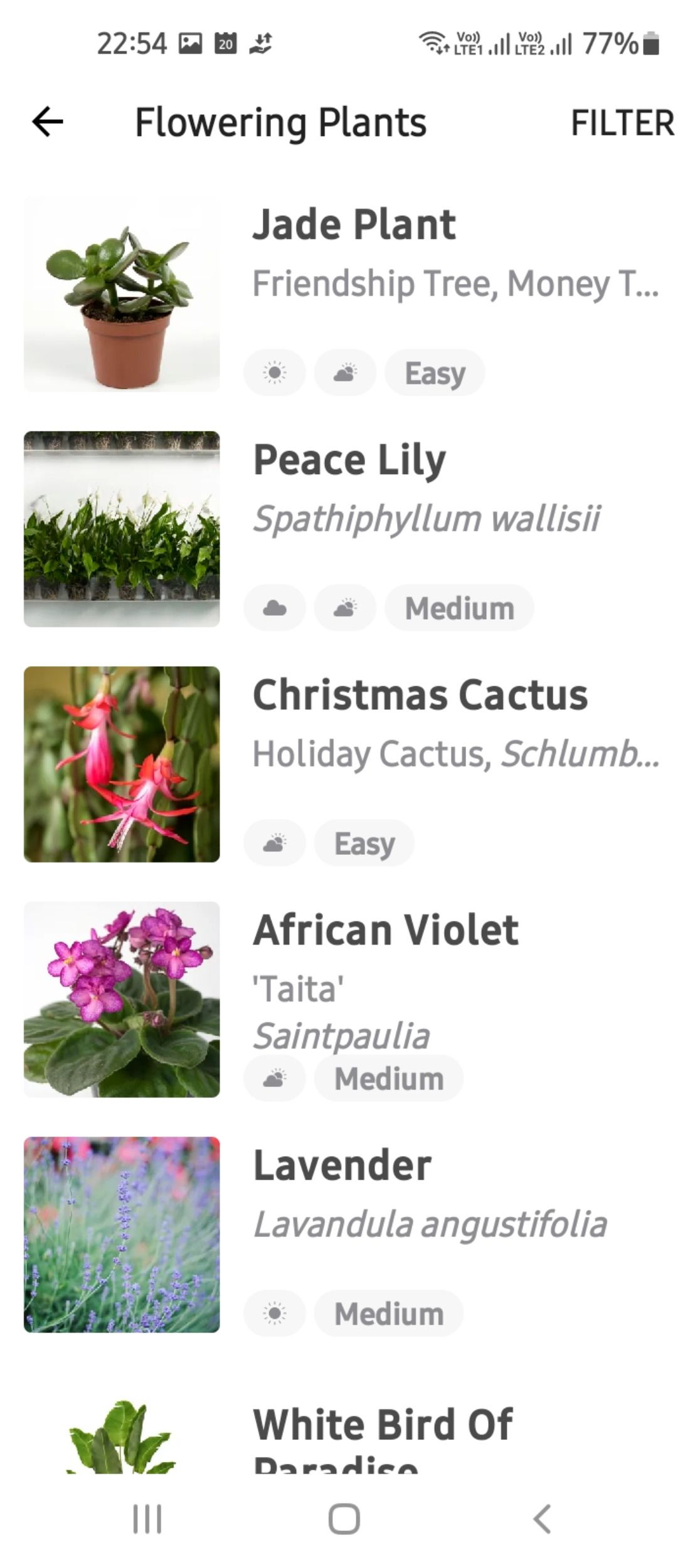 Plant search filters in Planta app
