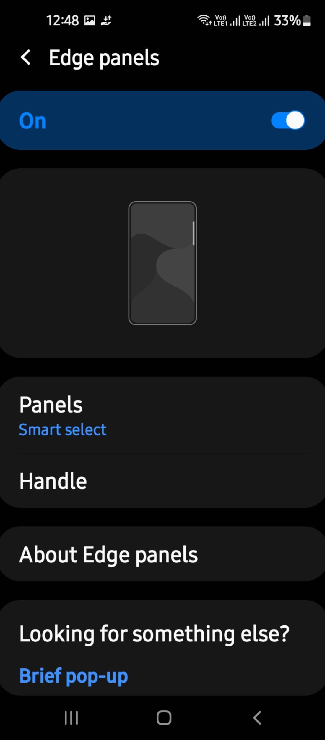 Edge panel feature within display settings in Samsung