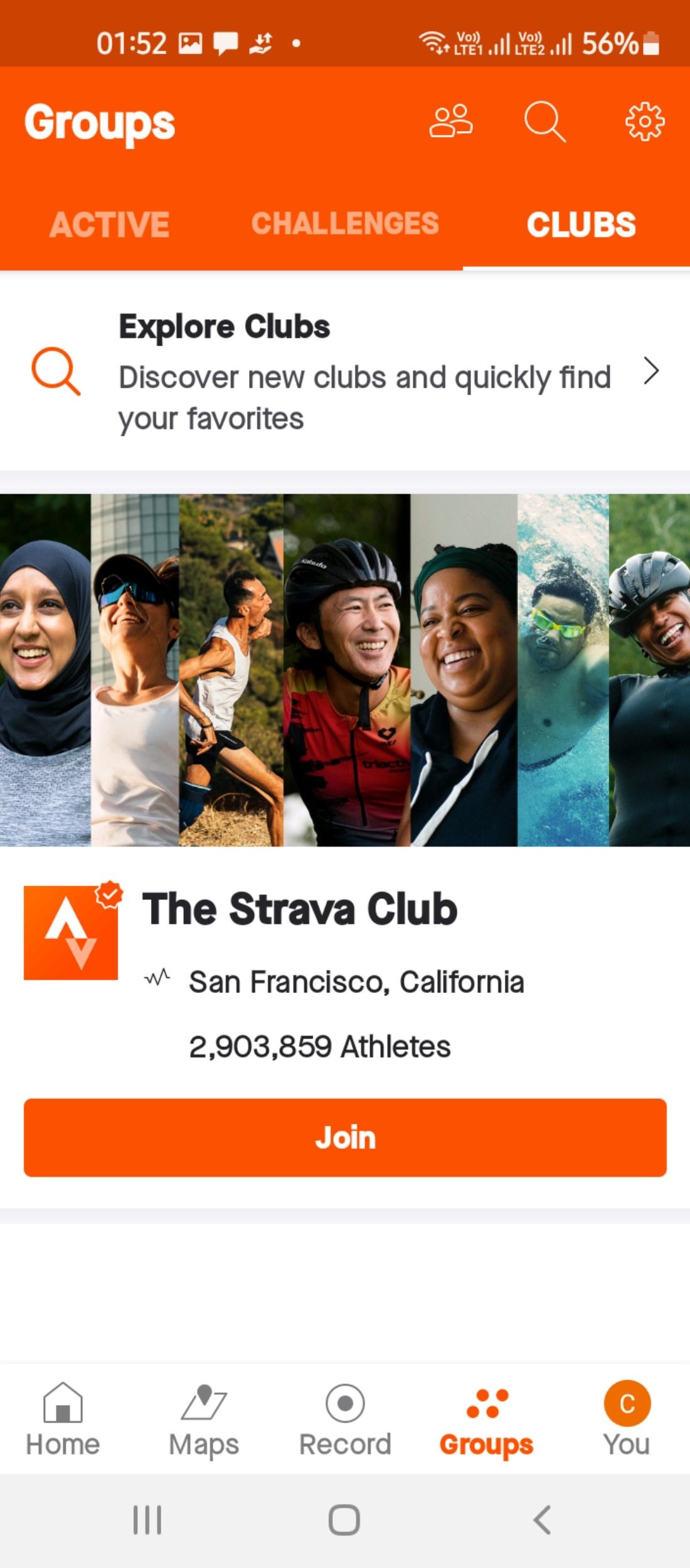 Club memberships in Strava fitness app