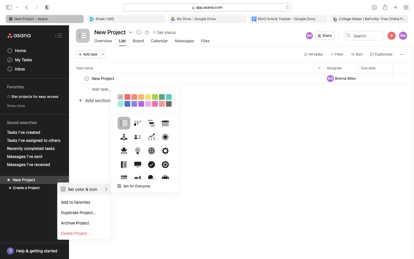 Image shows color coding of projects inside of Asana