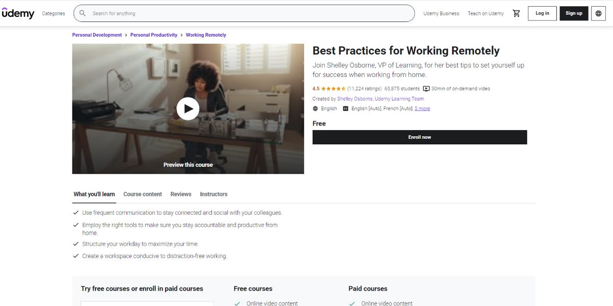 A visual of the Udemy course Best Practices for Working Remotely
