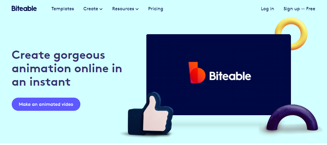 A Screenshot of Biteable's Landing Page