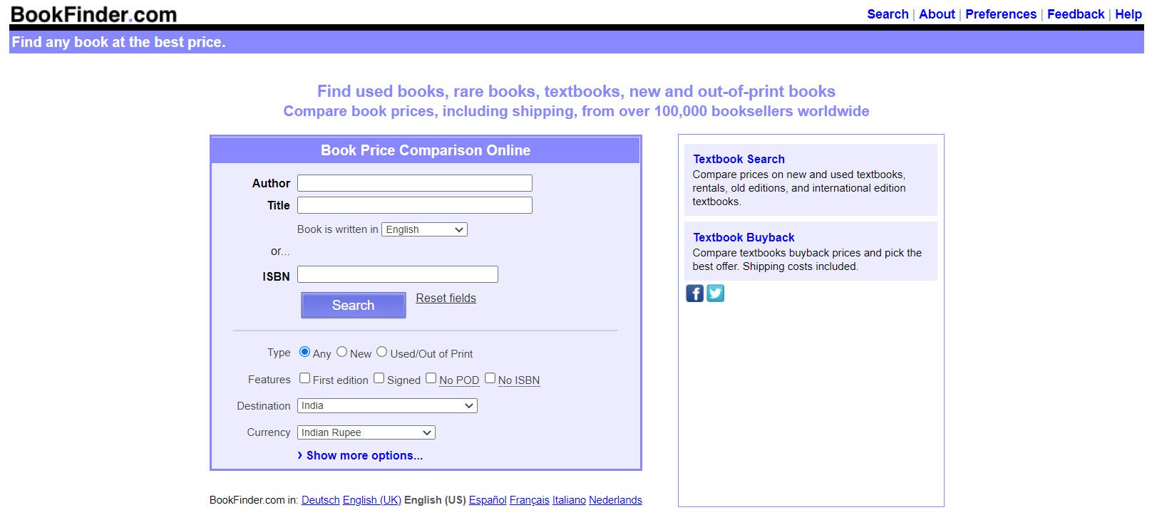 Book Finder Search is for finding books, first editions, and out of print books