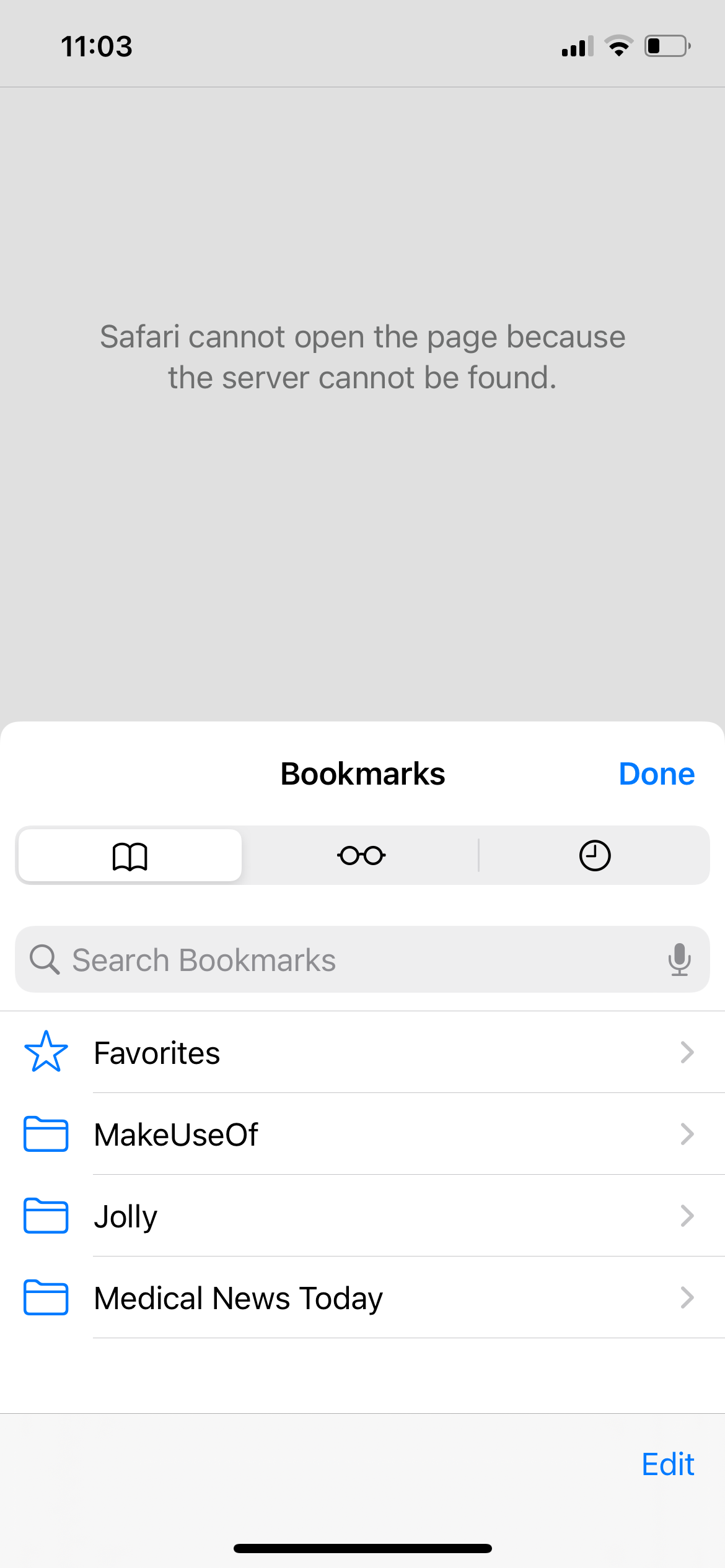 Bookmarks in Safari on iPhone