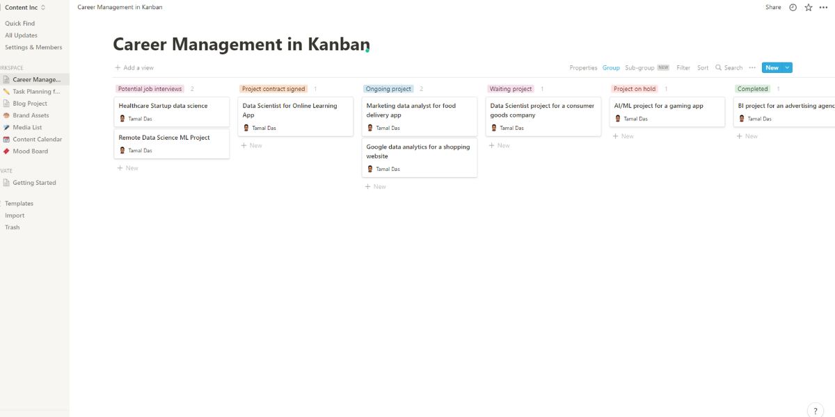 An image for career management in the kanban board