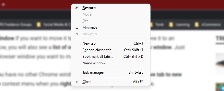 Chrome title bar context menu