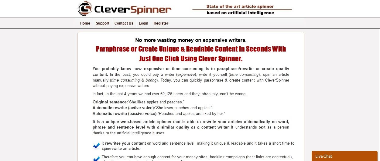 CleverSpinner website page 