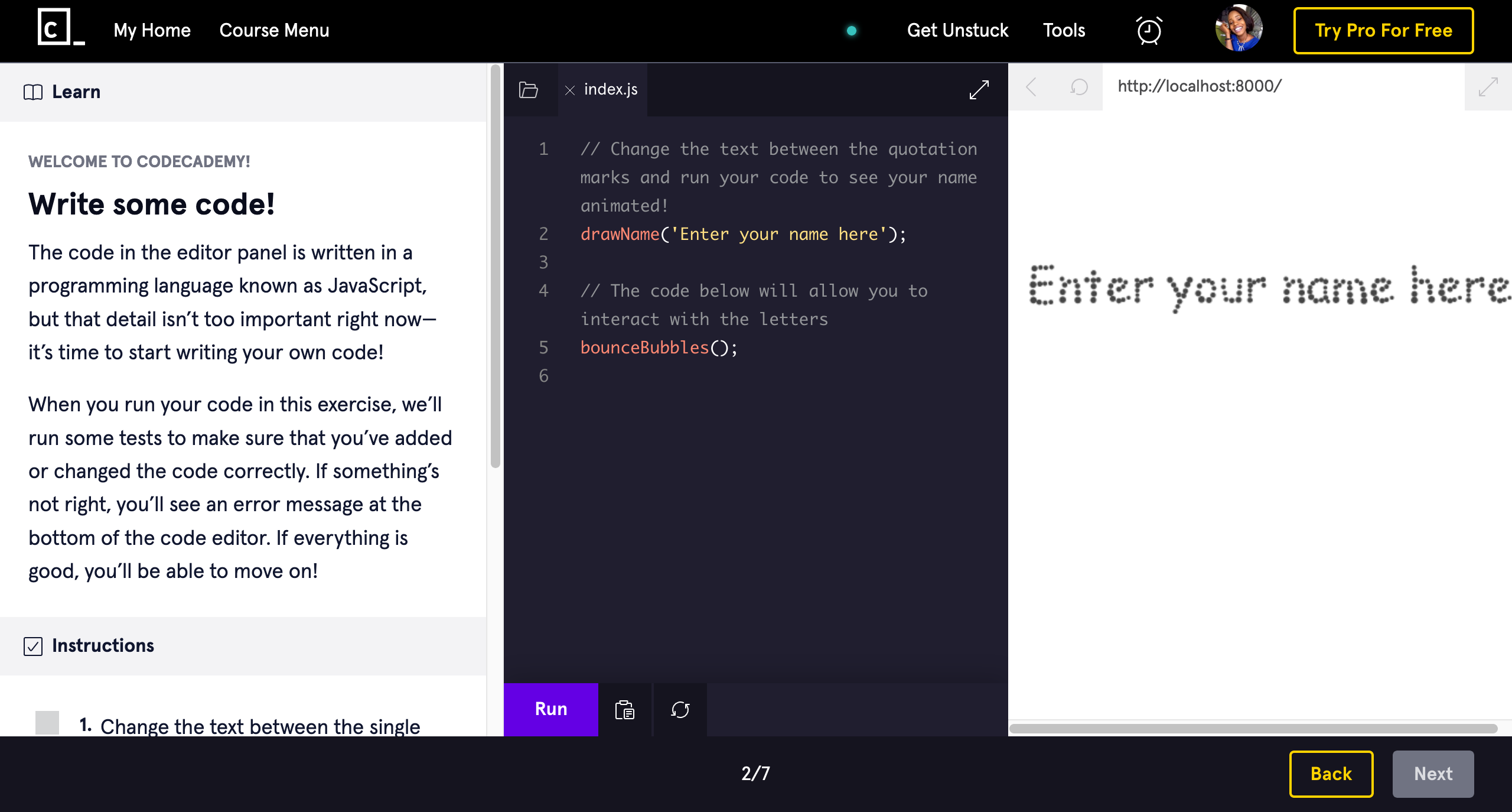 Codecademy coding course 
