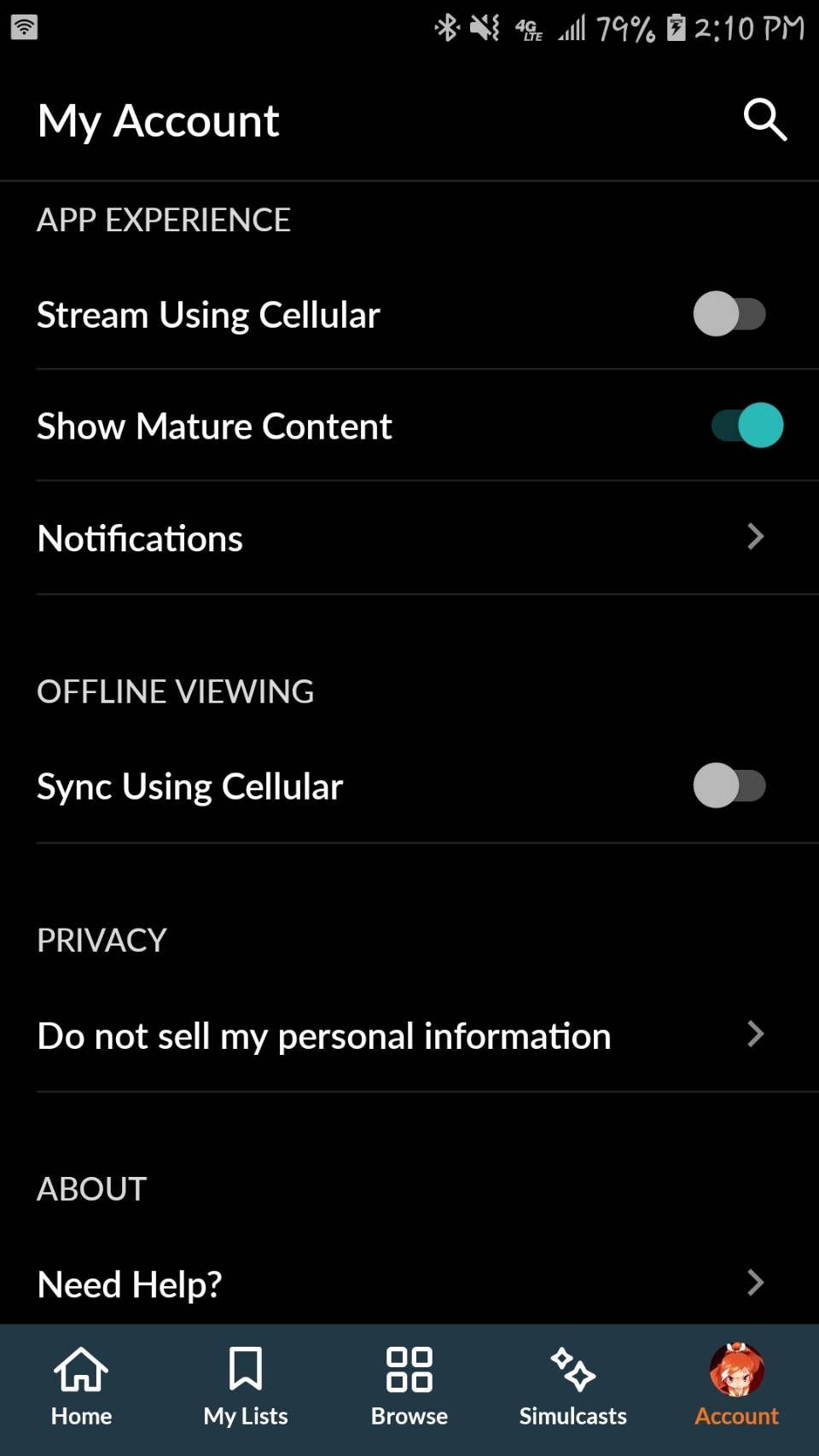 Crunchyroll offline viewing sync option under app