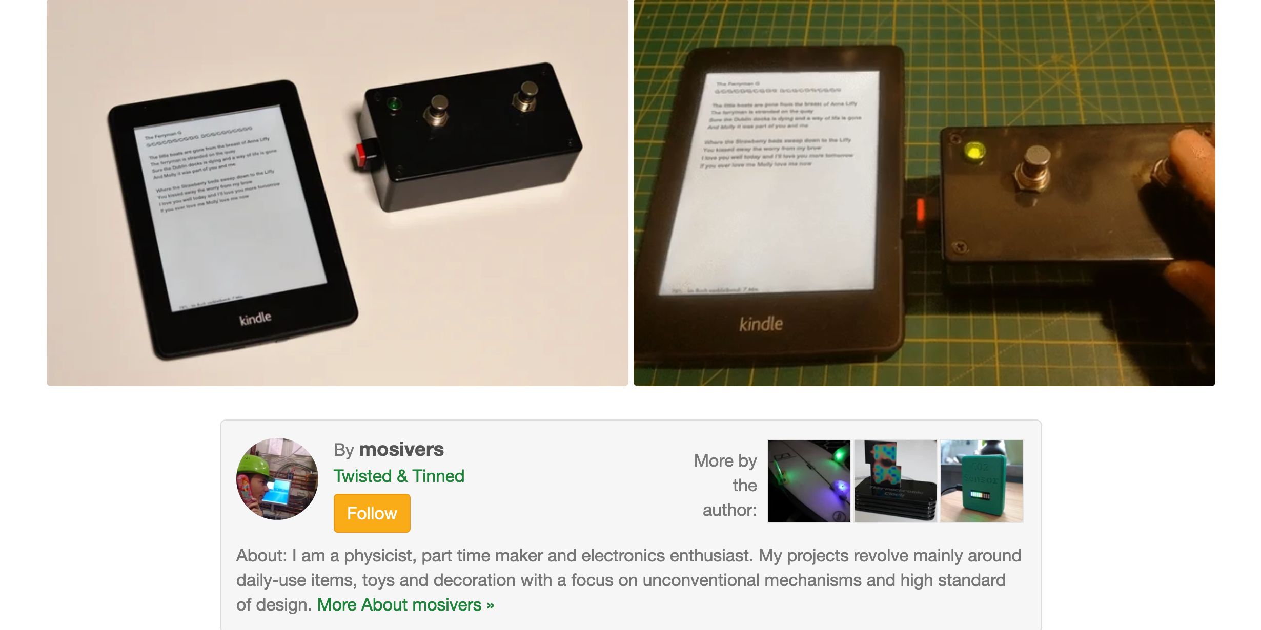 A screenshot showing a DIY footswitch next to a Kindle e-reader