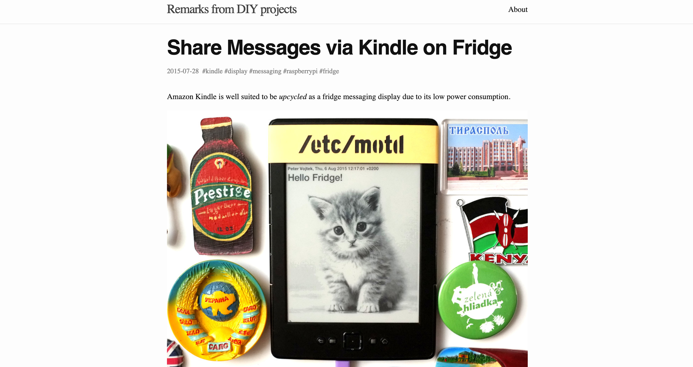 A screenshot showing a Kindle used as a message board on a refridgerator 
