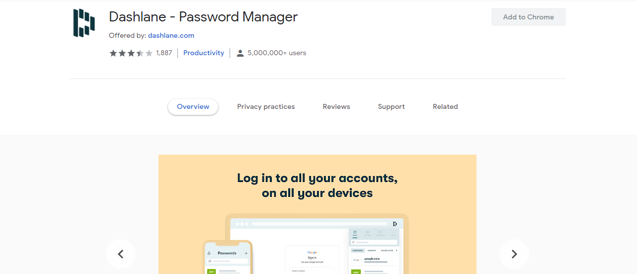 A Screenshot of Dashlane Password Manager's Extension Page