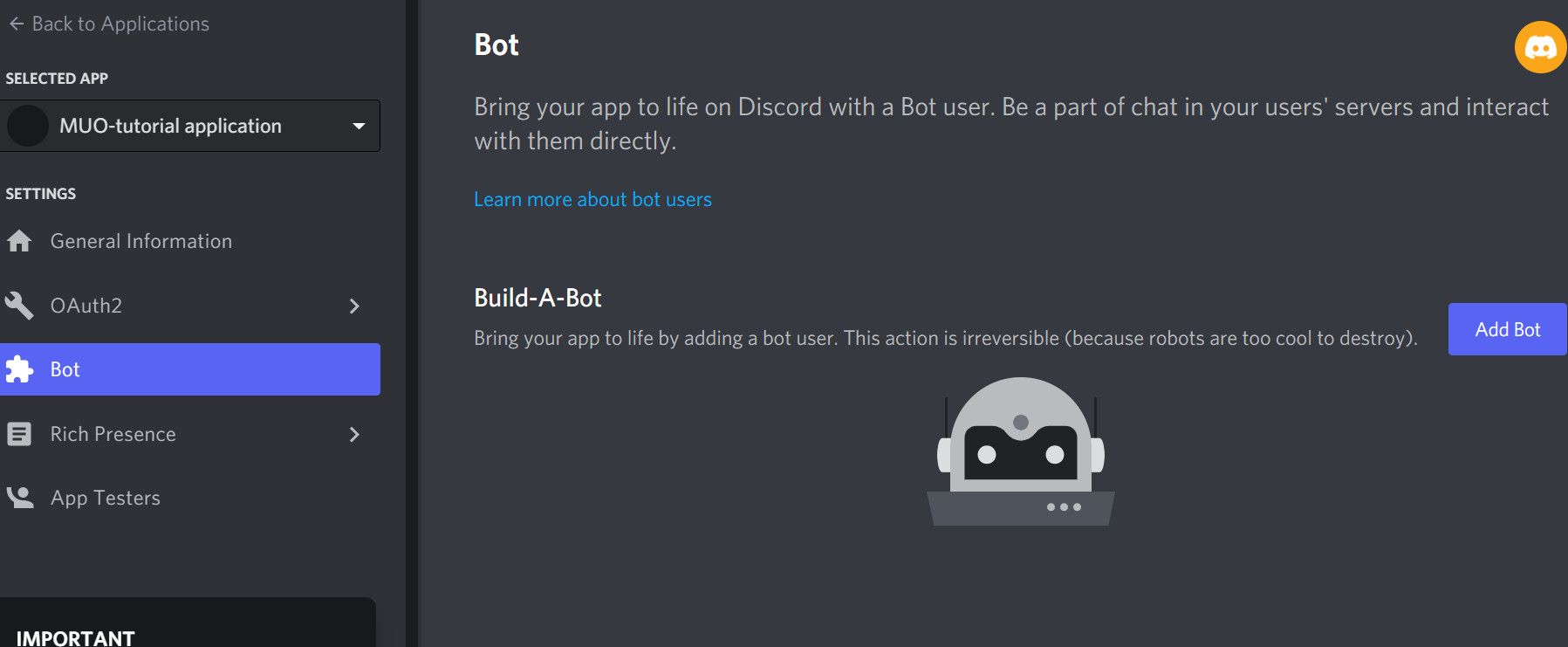 Discord developer dashboard-bot