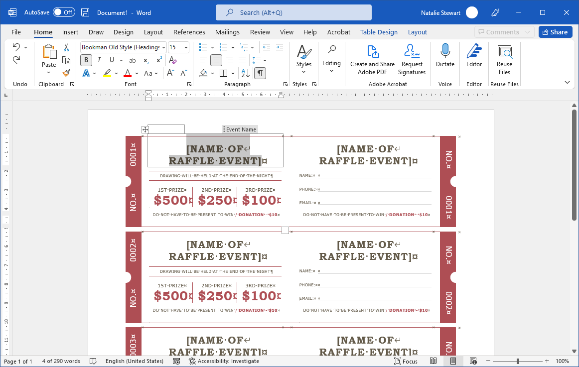 how to get a free raffle ticket template for microsoft word