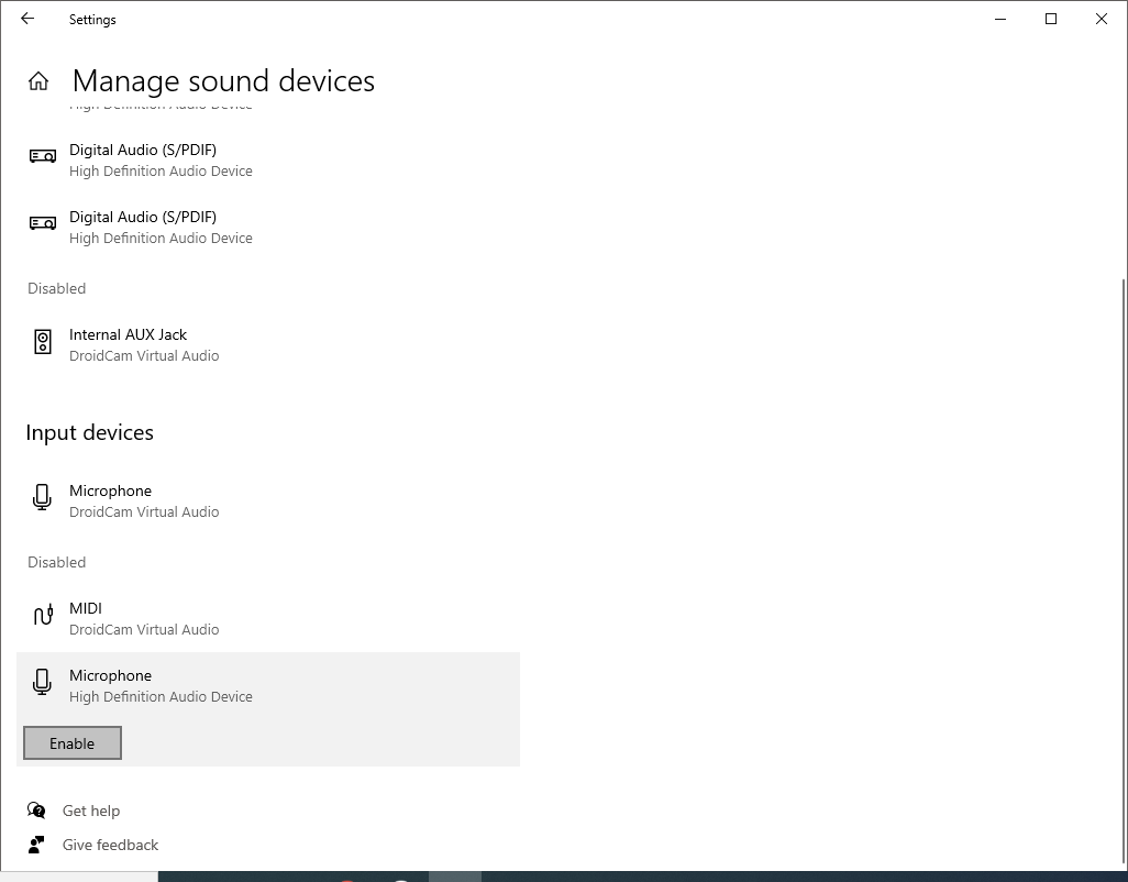 Enabling Microphone From Disabled Devices in Windows Settings