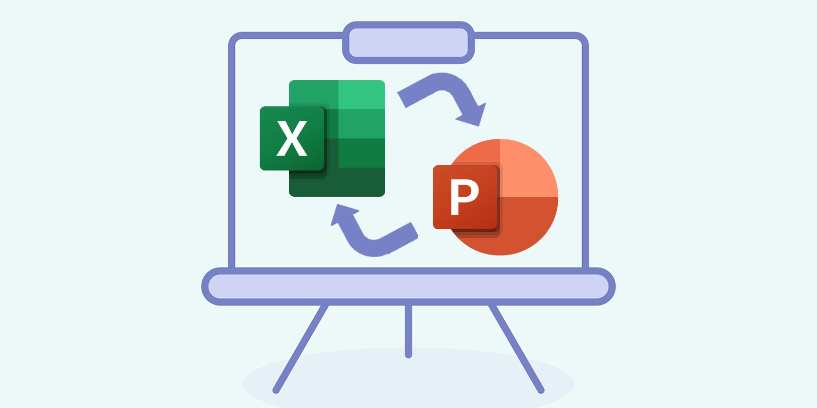 Excel and PowerPoint logos on a drawn easel