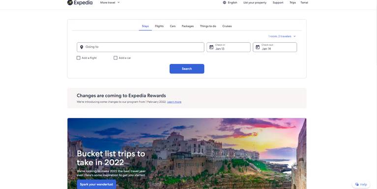 Tampilan halaman pemesanan Expedia