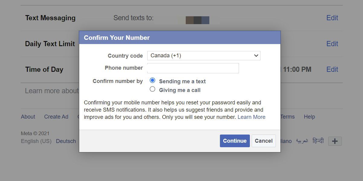 Facebook Confirm Your Number