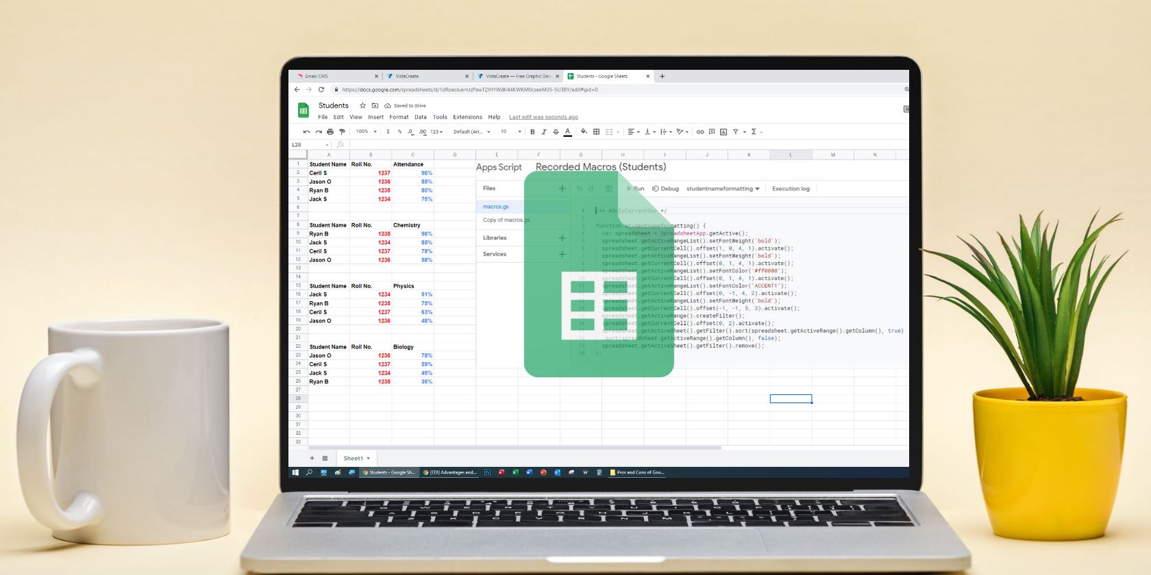 An illustration of using Google Sheets on a laptop