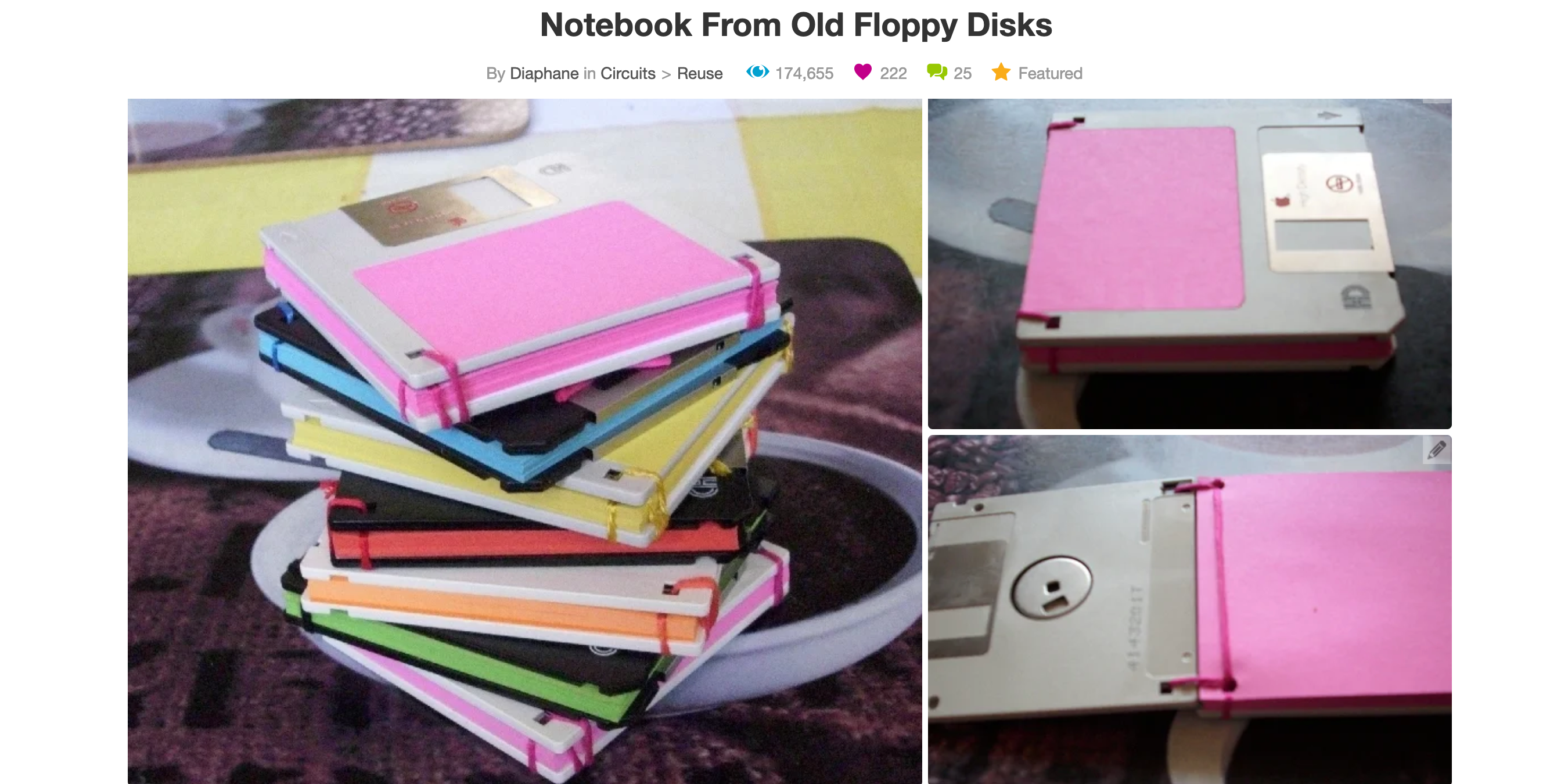 Three pictures of a DIY floppy disk from three different angles