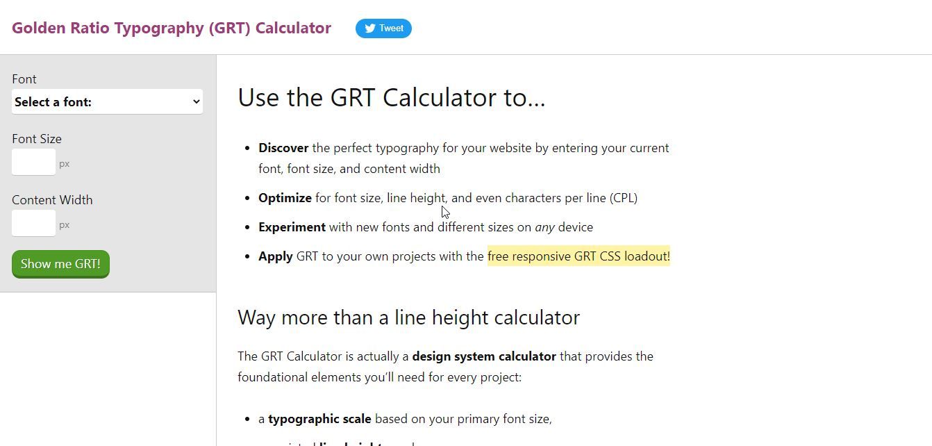 screen of GRT calculator