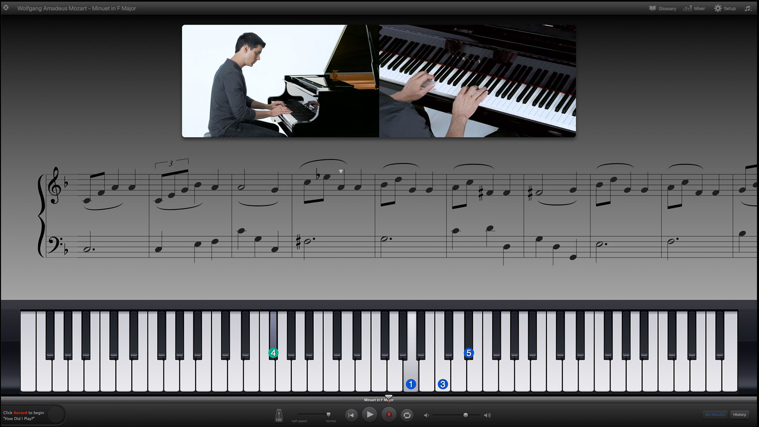 Screenshot of Garage Band software showing the piano tutorial feature