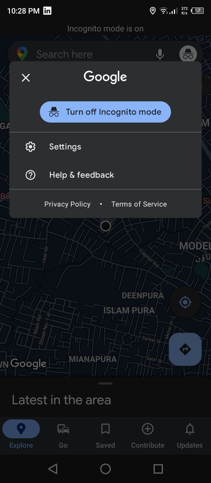 Google Maps App Turn Off Incognito Mode Option