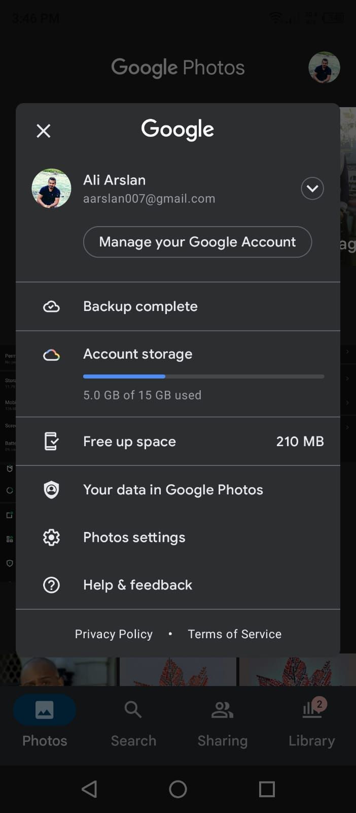 Google Photos App - Free Up Space Option