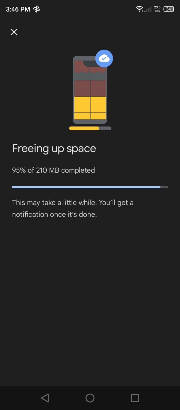 Google Photos App - Free Up Space Screen