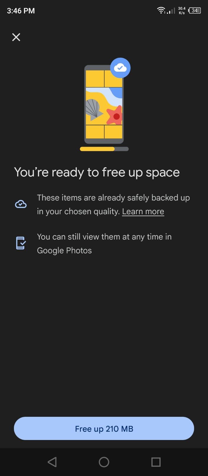 Google Photos App - Space Freed Up