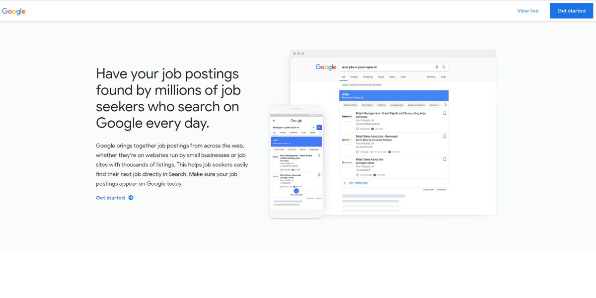 An image of the Google for Jobs getting started portal