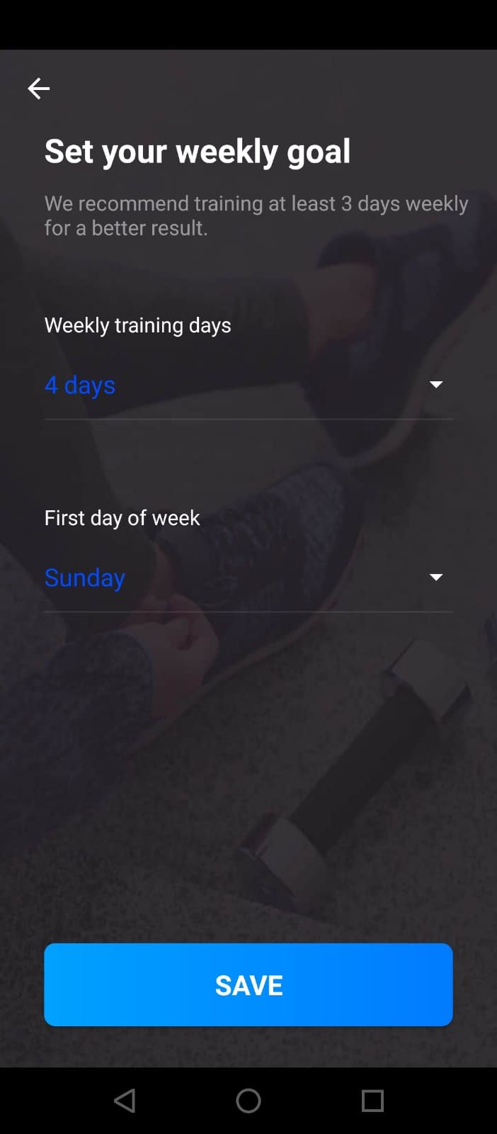 Home Workout - Setting Weekly Goals