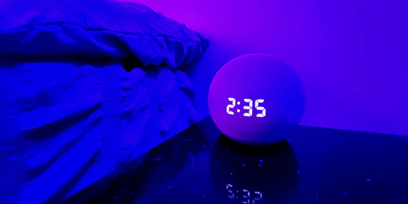 bedside echo dot with clock nighttime