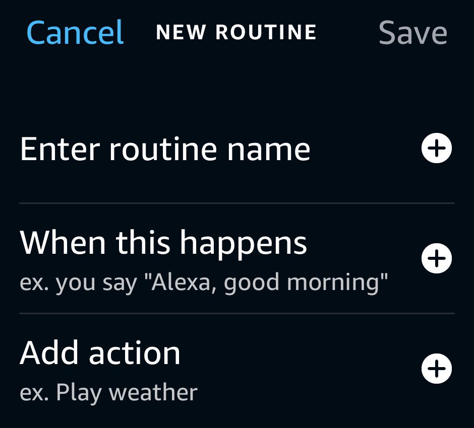 alexa app new routine screen