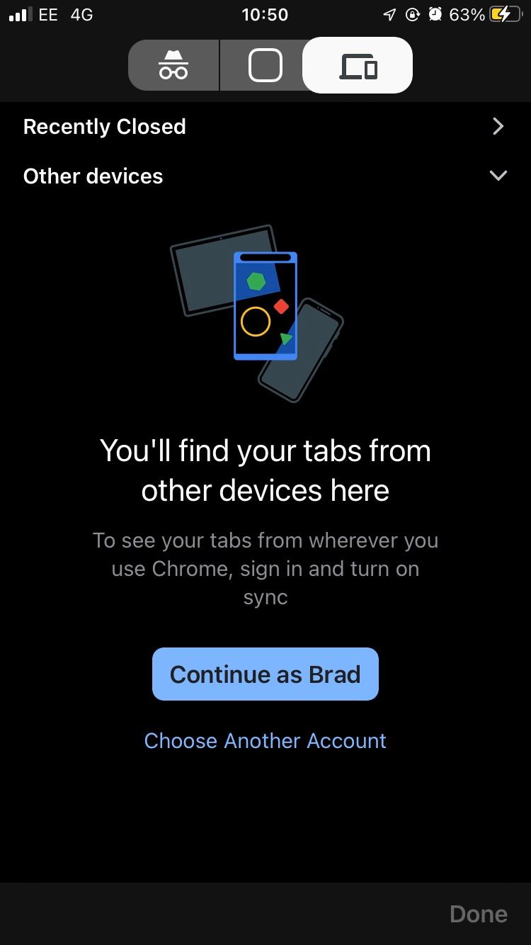 The Chrome iOS Sync tab.