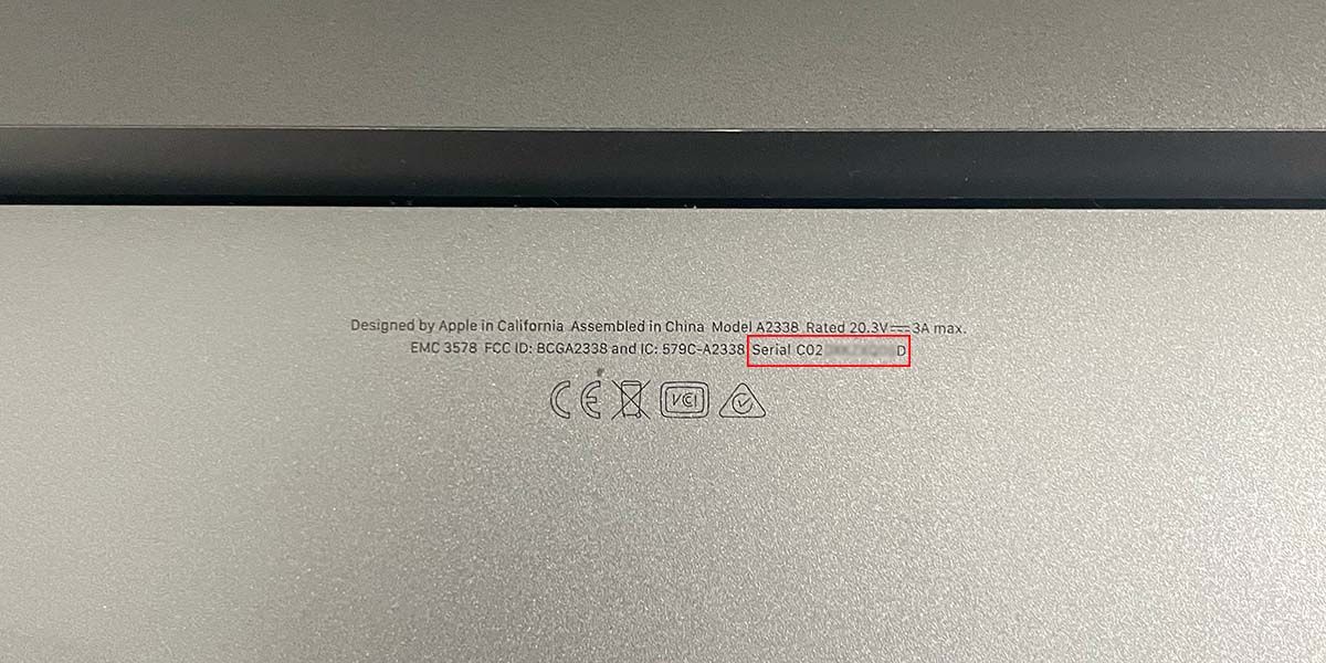 Serial Number printed on the back of a MacBook