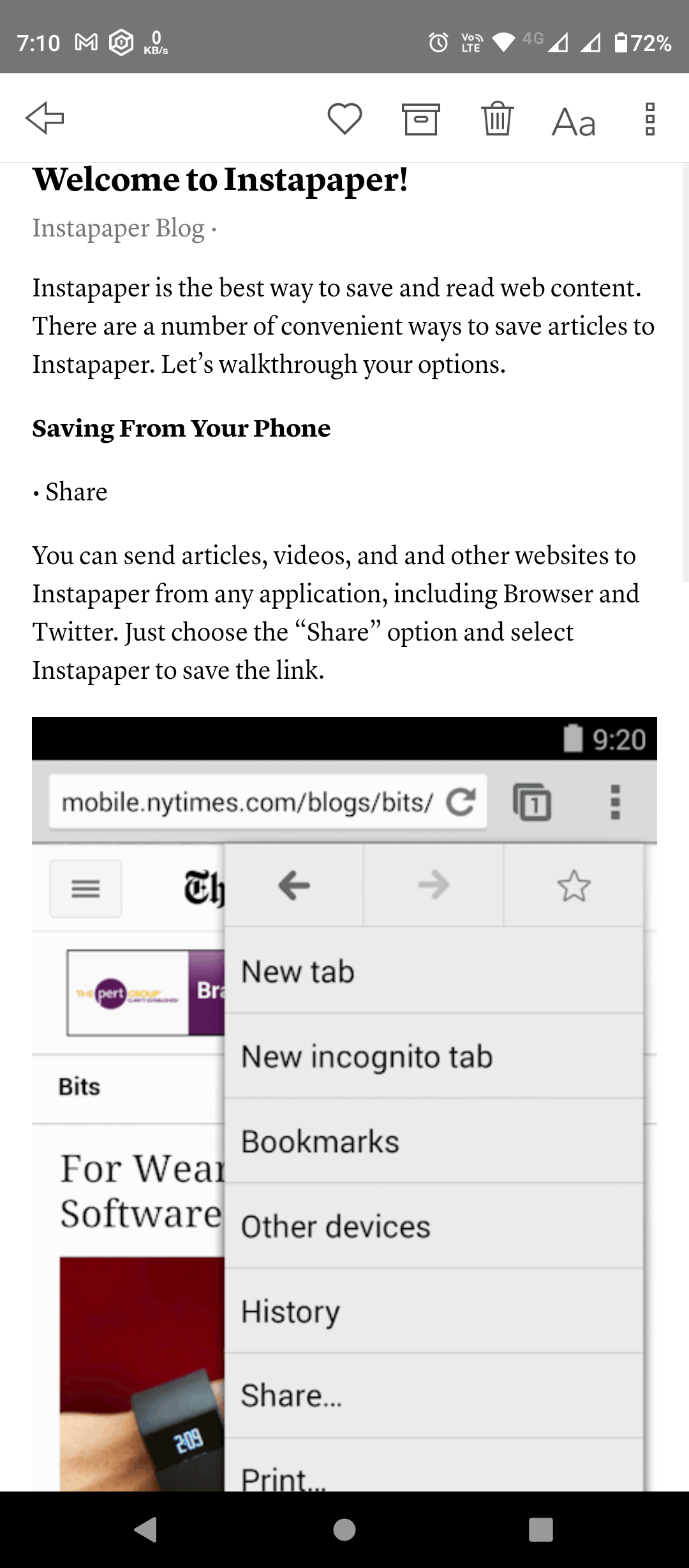 Instapaper showing an article with all the moving videos and gifs