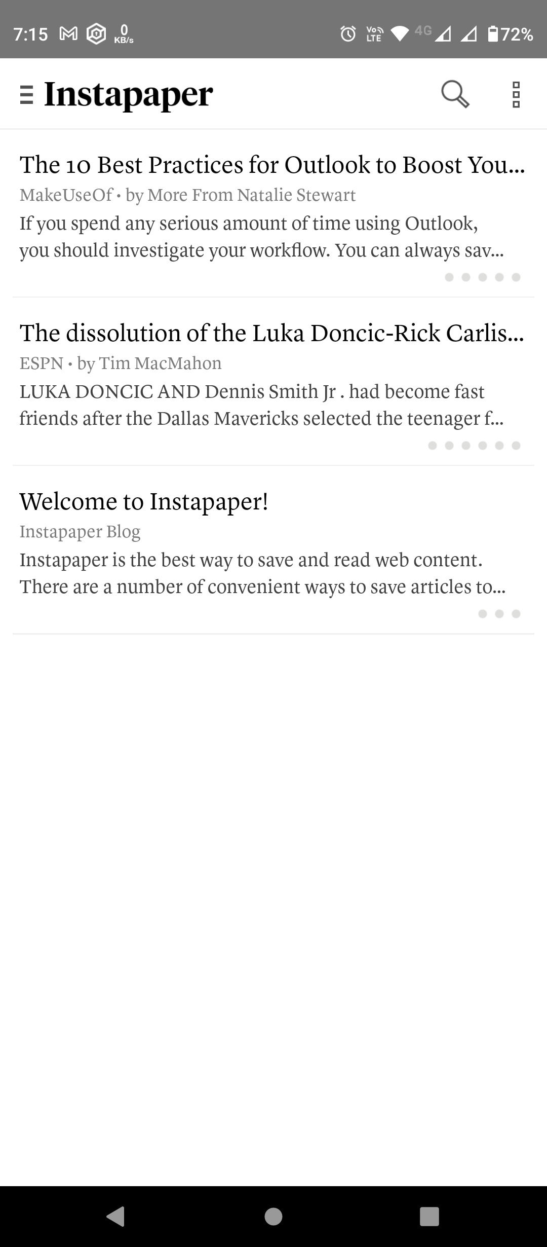 Instapper showing the saved articles of desktop