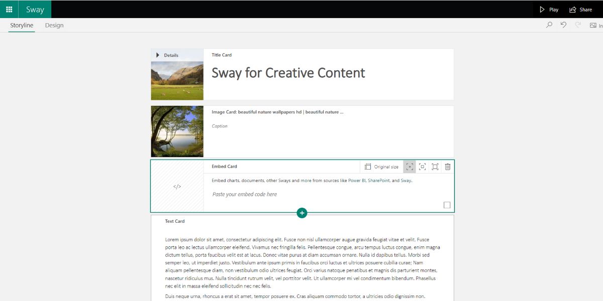 Charts and graphs embedding option in Sway
