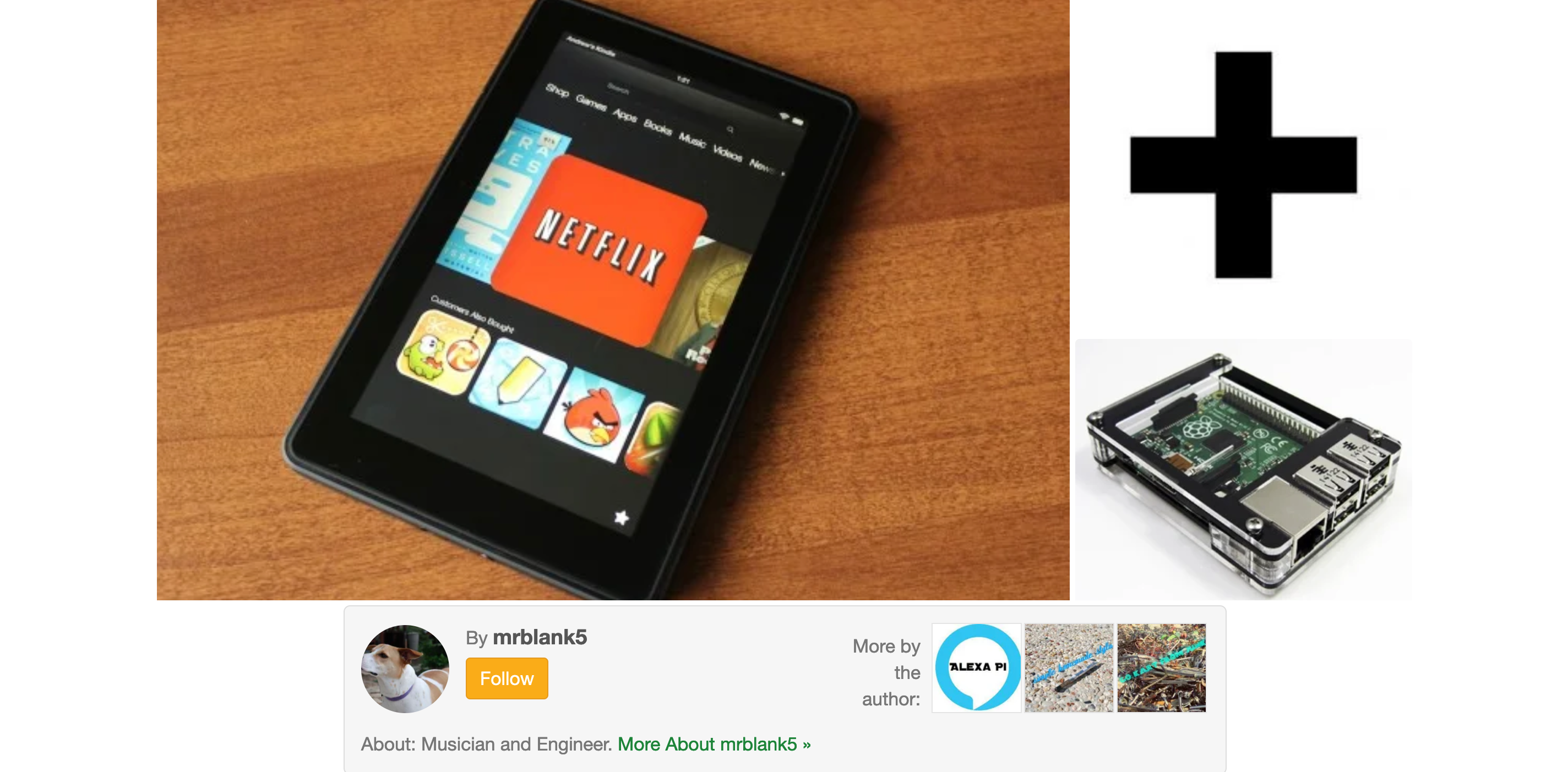 Screenshot showing a Kindle displaying Netflix next to a Raspberry Pi