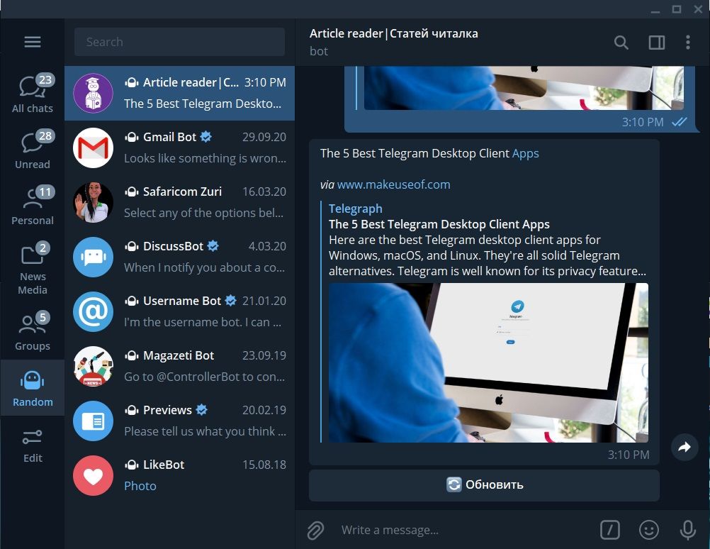 Kotatogram Telegram desktop client on Windows 10