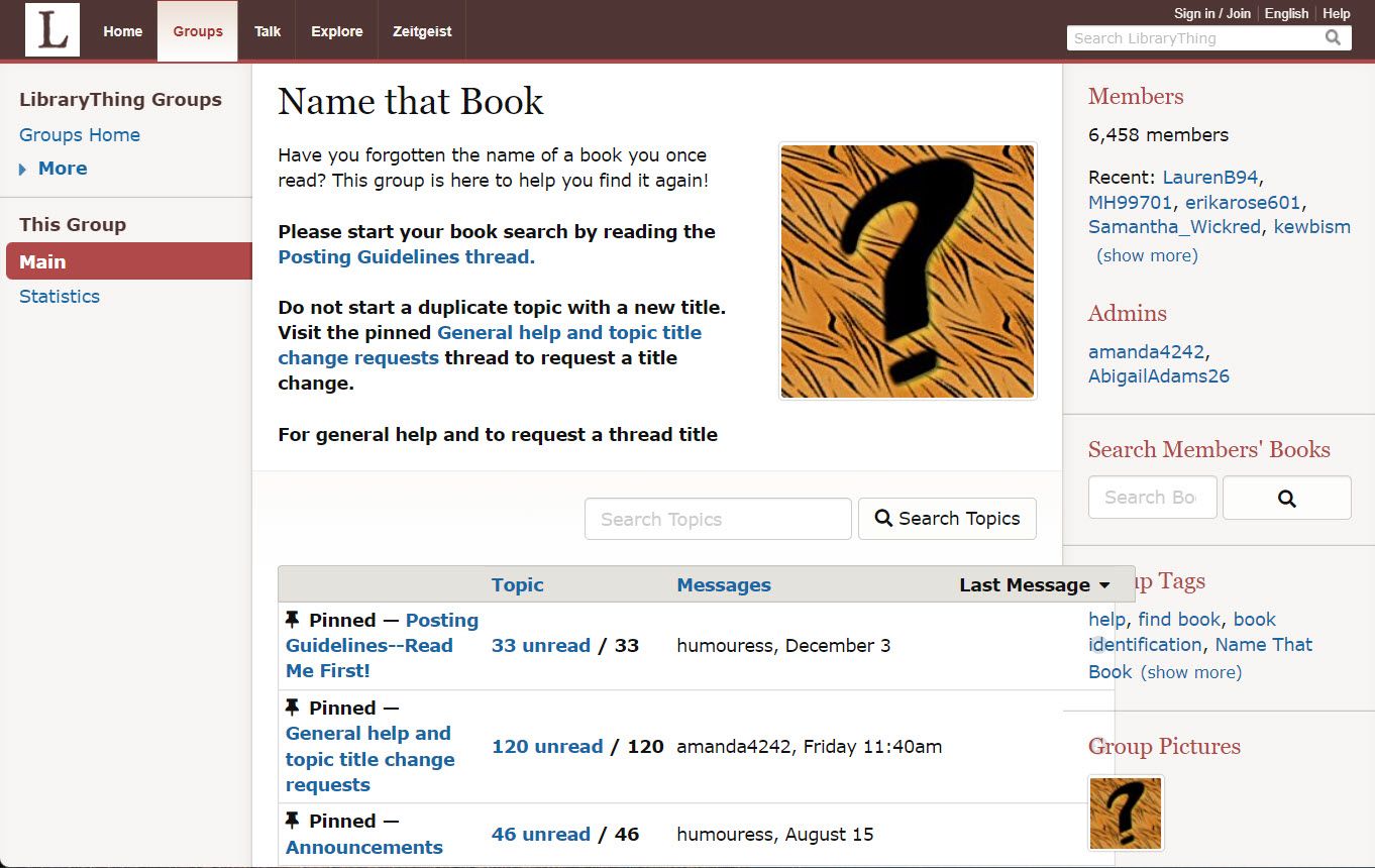 LibraryThing- find books using just a brief description of its text and subject matter