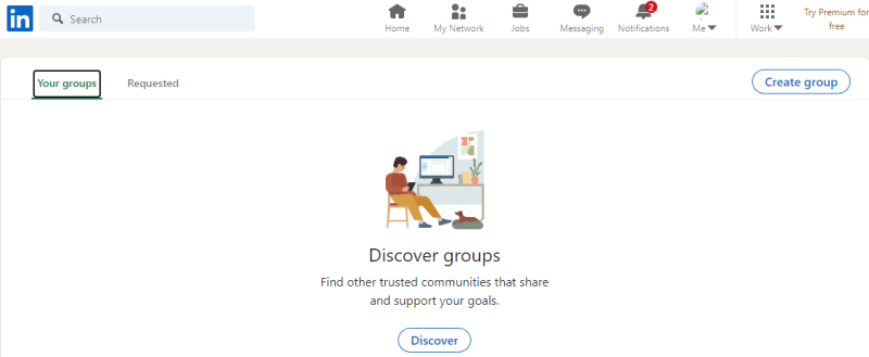 LinkedIn click Create group