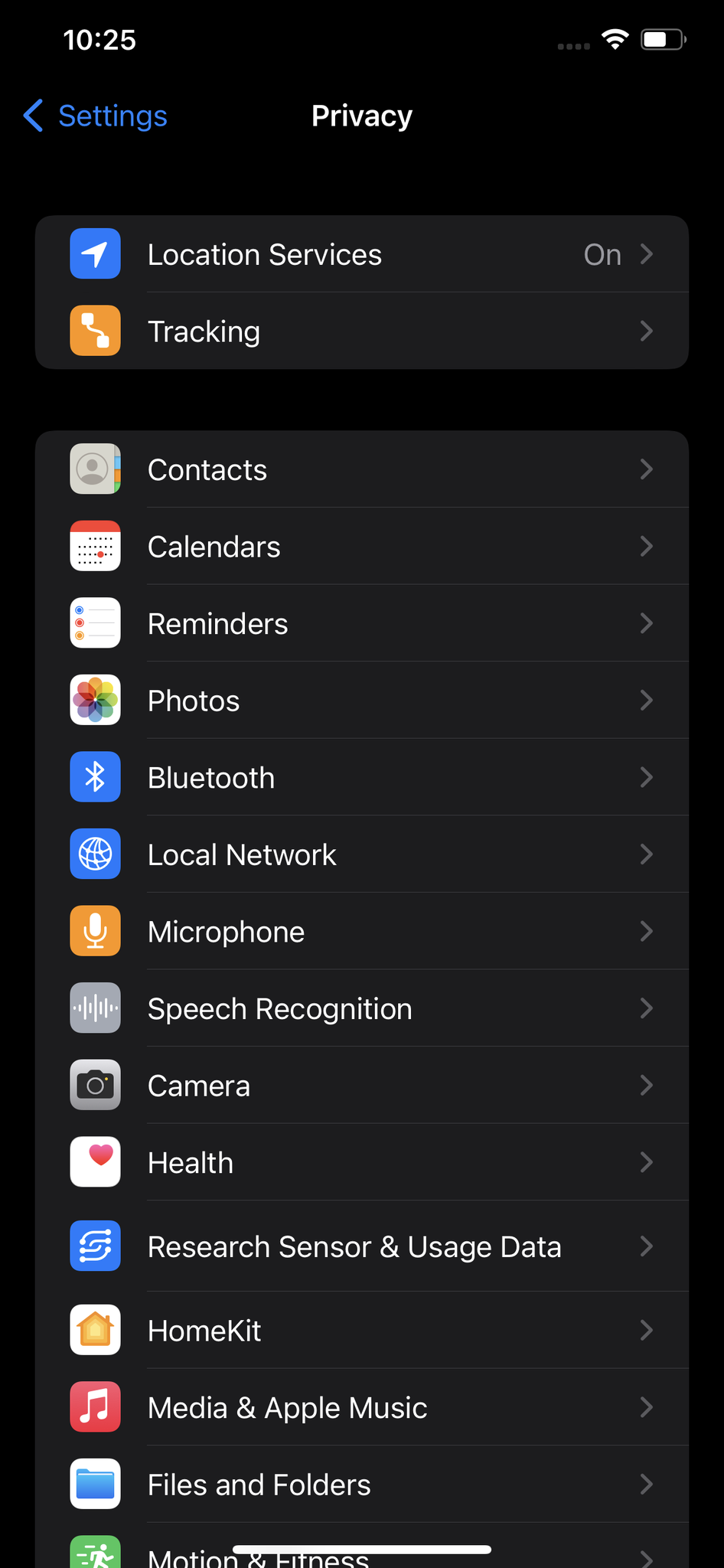 Location Services in Privacy Settings in iPhone