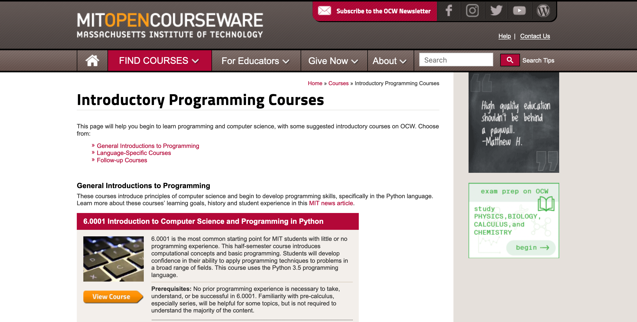 MIT OCW Programming Course Preview