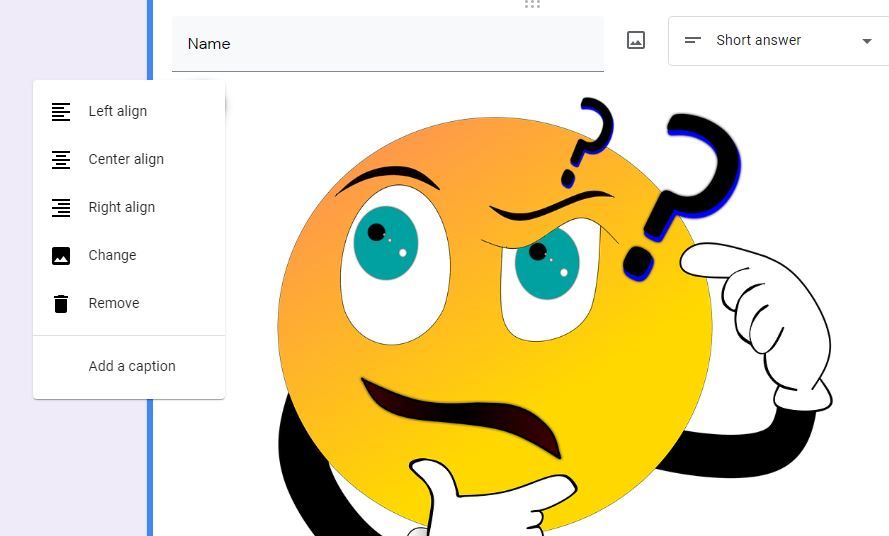 Question emoji on google forms and alignment options