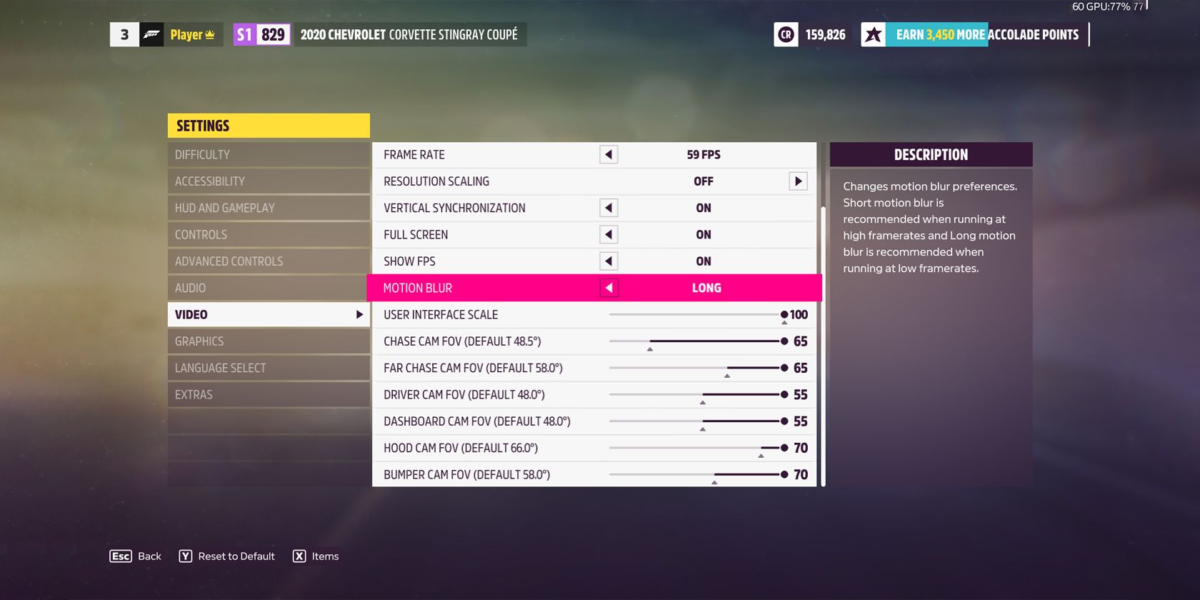 Motion blur and FOV settings in Forza Horizon 5