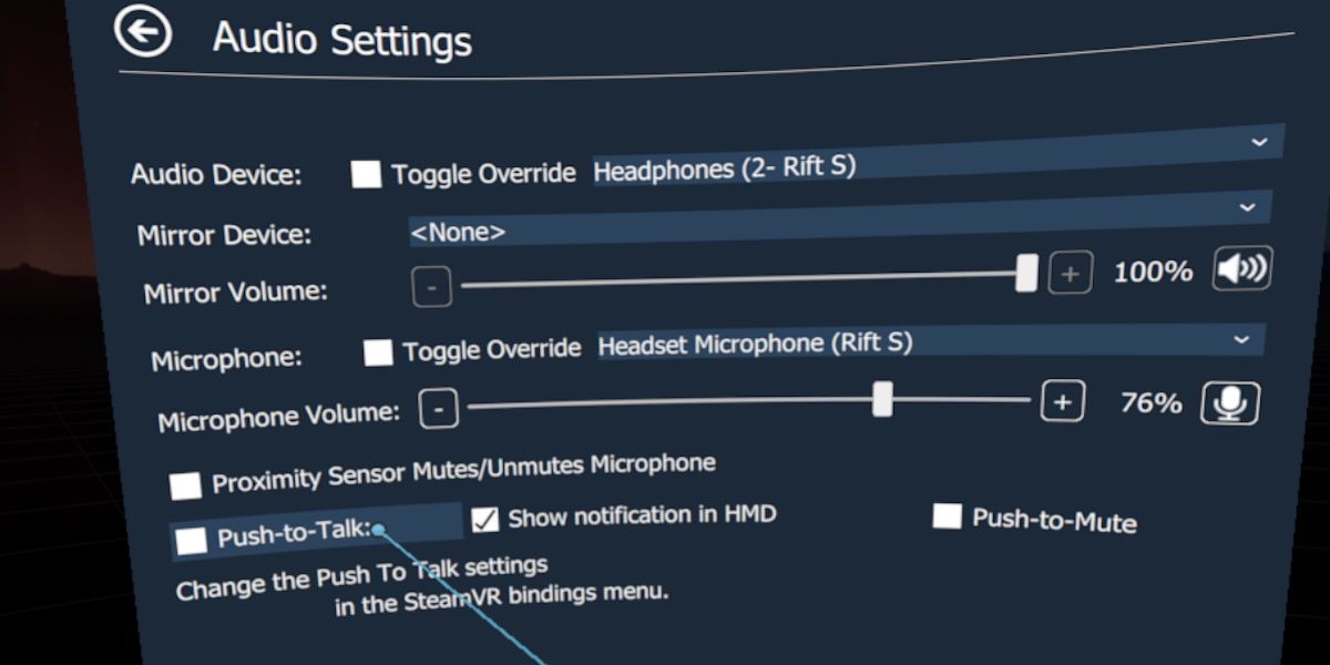 a screenshot of openvr advanced settings showing audio settings 